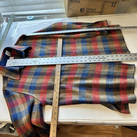 Vtg Plaid Button Up Shirt Jacket Womens Shacket Medium Koret Plaid Tan Cotton - Picture 3 of 7